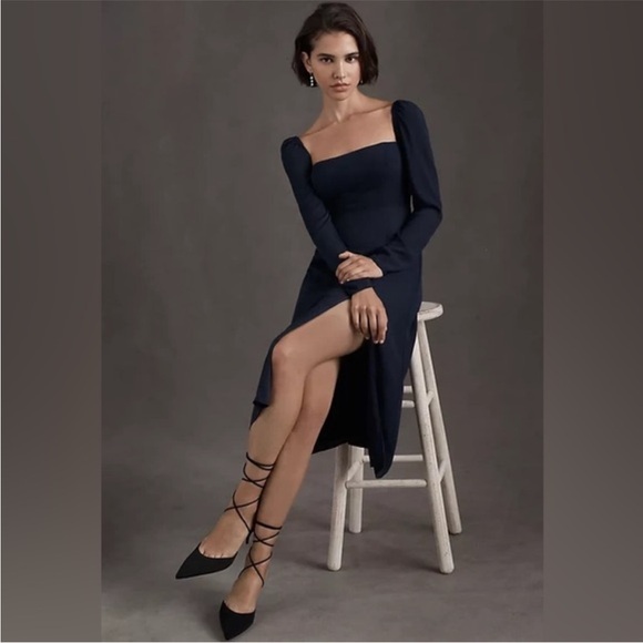 BHLDN Dresses & Skirts - BHLDN Navy Georgette Midi Dress NWT
